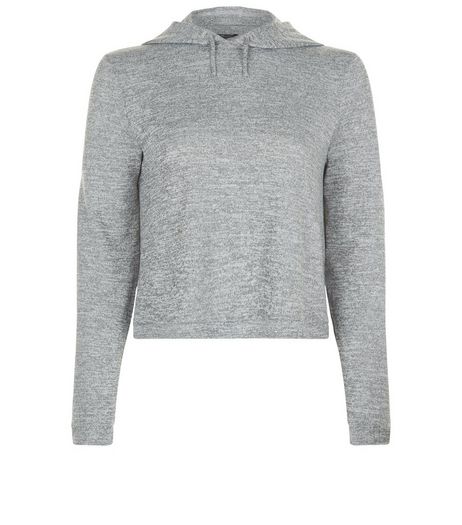 Teens Grey Fine Knit Crop Hoodie | New Look