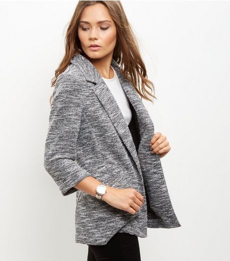 Grey Textured 3/4 Sleeve Blazer | New Look