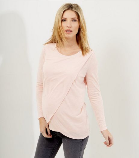 Maternity Shell Pink Wrap Long Sleeve Nursing T-Shirt | New Look
