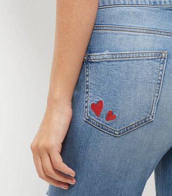 embroidered heart jeans