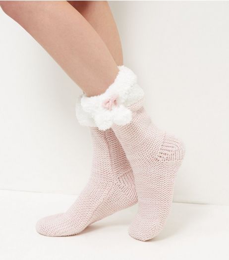 Pink Faux Fur Trim Slipper Sock | New Look