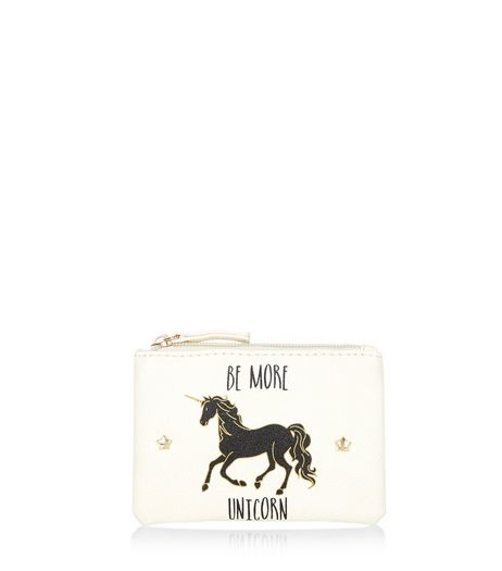 Cream Cream Unicorn Slogan Zip Top Purse | New Look