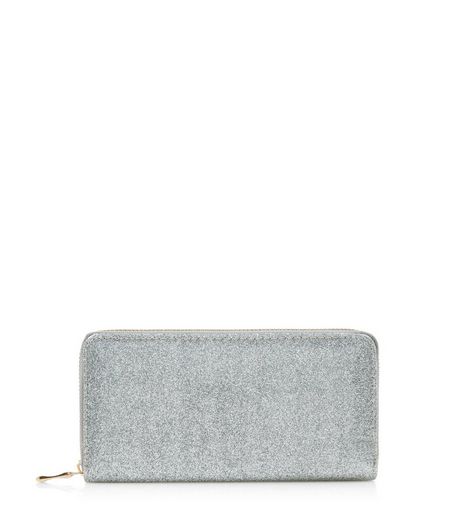 Silver Glitter Zip Around Purse | New Look