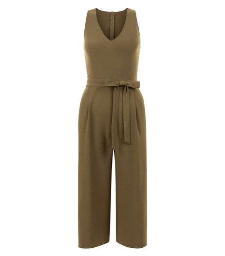 Cameo Rose Khaki Belted Culotte Jumpsuit | New Look