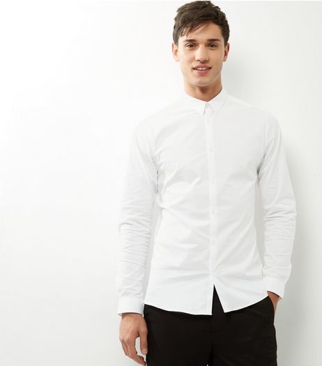 White Stretch Slim Fit Long Sleeve Shirt | New Look