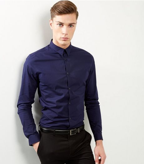 Blue Stretch Slim Fit Long Sleeve Shirt | New Look