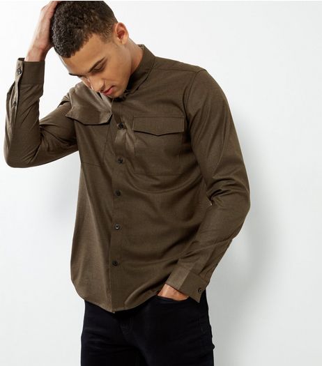 Khaki Double Pocket Long Sleeve Shirt | New Look