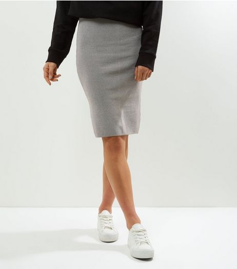 Petite Grey Black Split Pencil Skirt | New Look