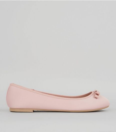 Wide Fit Pink Satin Bow Front Ballet Pumps | New Look