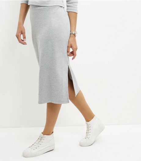Brave Soul Grey Split Hem Midi Skirt | New Look