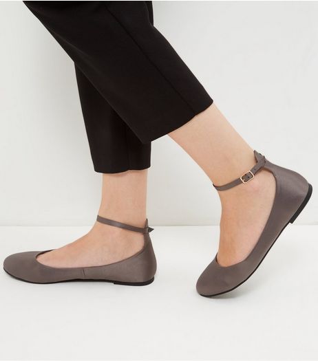 Grey Satin Ankle Strap Pumps | New Look