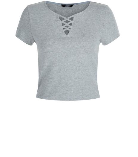 Teens Grey Lattice Front T-Shirt | New Look