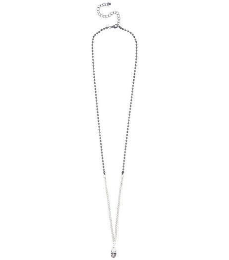 Silver Skull Beaded Drop Necklace | New Look