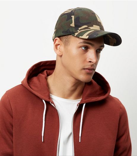 Dark Green Camo Print Cap | New Look