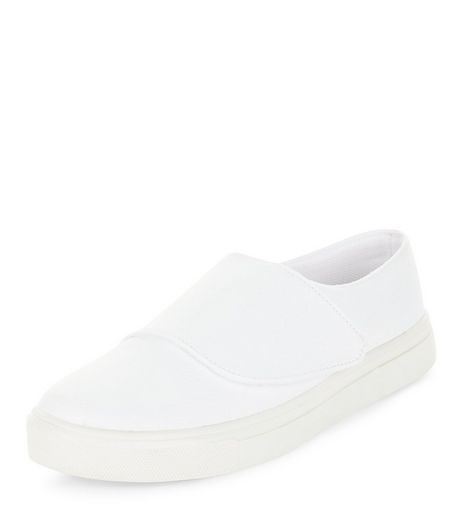 White Velcro Strap Slip On Plimsolls | New Look