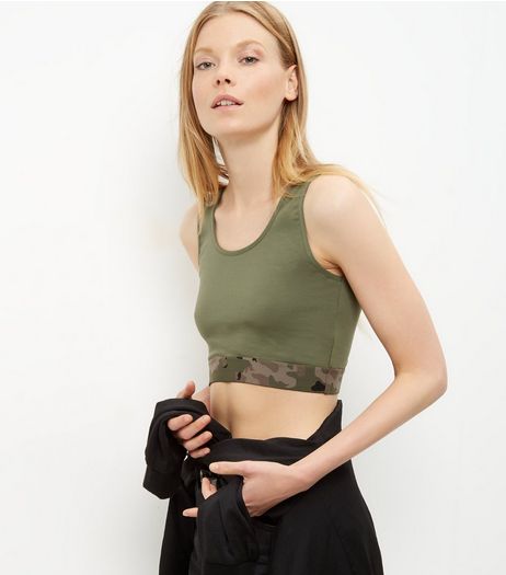 Khaki Camo Print Elasticated Hem Crop Top | New Look