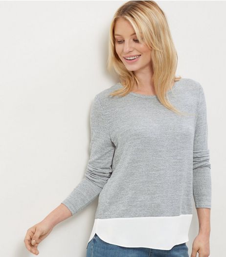 Pale Grey 2 in 1 Chiffon Hem Top | New Look