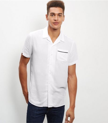 White Tipped Revere Short Sleeve Shirt | New Look