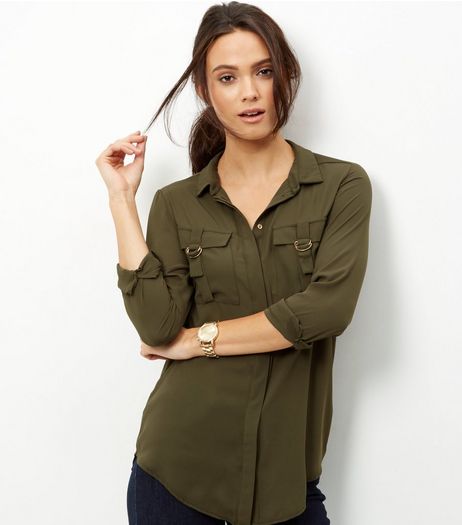 Khaki Military D Ring Pocket shirt | New Look