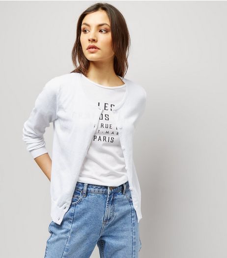 White Crew Neck Cardigan | New Look