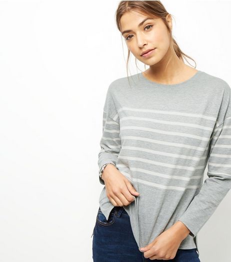 Grey Stripe Panel Long Sleeve Top | New Look