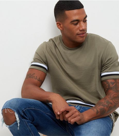 Khaki Stripe Trim Ribbed T-Shirt | New Look