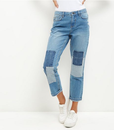 Blue Patchwork Straight Leg Jeans | New Look