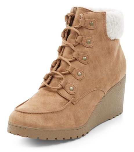 Teens Tan Suedette Lace Up Ankle Boots | New Look
