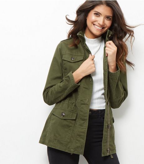 Khaki Cotton Button Front Parka Jacket | New Look