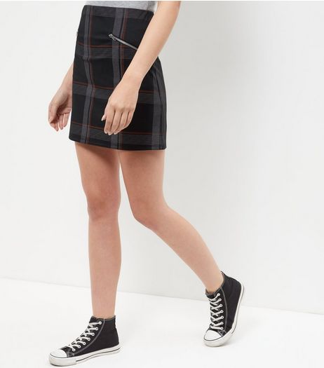Grey Check Zip Pocket A-Line Skirt | New Look