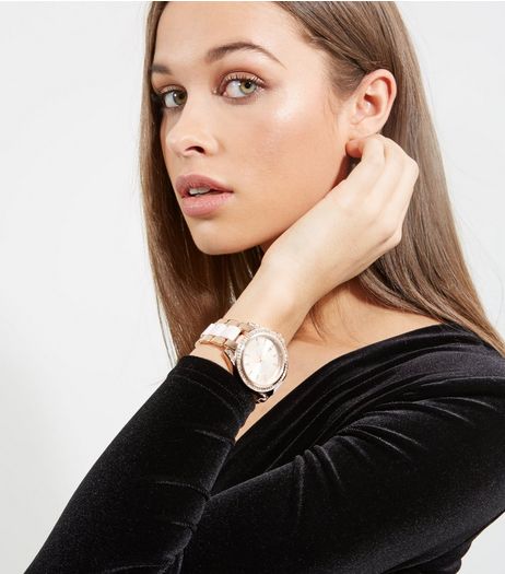 Rose Gold Diamanté Dail Sports Watch | New Look
