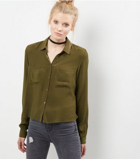 Khaki Button Front Long Sleeve Shirt | New Look