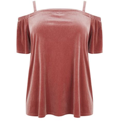 Curves Pink Velvet Bardot Top | New Look