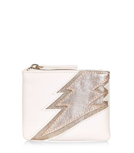 Cream Lightning Bolt Zip Top Purse | New Look