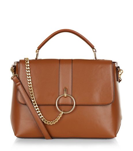 Tan Leather-Look Chain Satchel | New Look