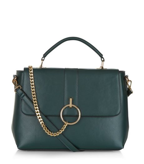 Dark Green Chain Satchel Bag | New Look