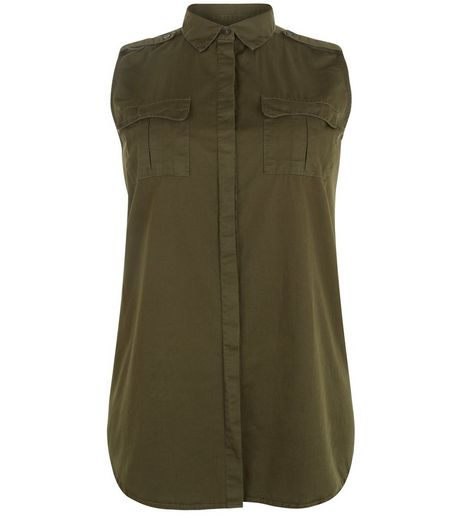Curves Khaki Sleeveless Military Shirt | New Look