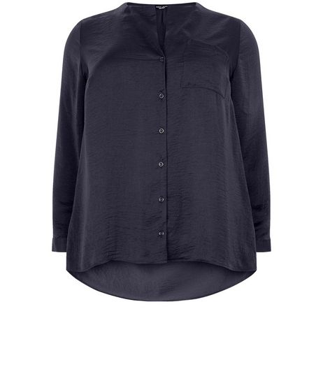 Curves Blue Sateen Pyjama Shirt | New Look