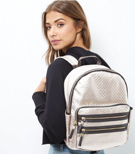 Silver Quilted Backpack | New Look