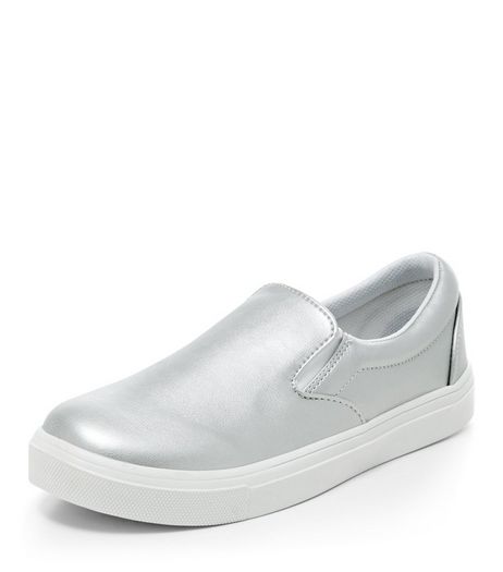 Teens Silver Patent Slip On Plimsolls | New Look