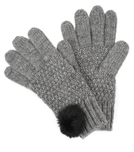 Grey Faux Fur Pom Pom Gloves | New Look