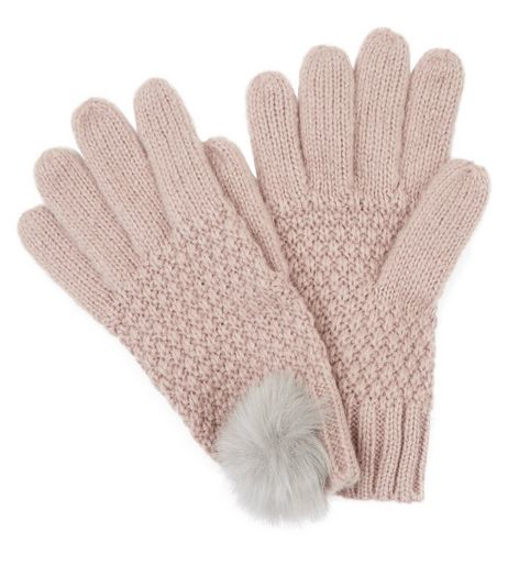 Pink Faux Fur Pom Pom Gloves | New Look