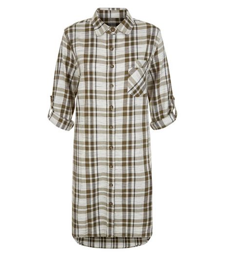 Blue Vanilla Khaki Check Longline Shirt | New Look