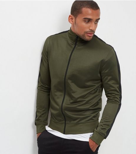 Khaki Contrast Stripe Sleeve Jacket | New Look