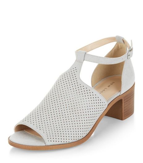 Grey Suedette Laser Cut Out Peep Toe Sandals | New Look