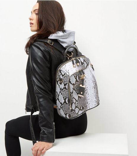 Grey Snakeskin Print Backpack | New Look