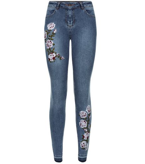 Teens Blue Floral Embroidered Skinny Jeans | New Look