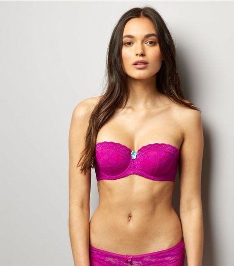 Bright Pink Lace Strapless Bra | New Look