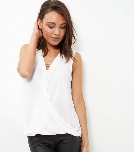 Cream Chain Wrap Front Sleeveless Top | New Look