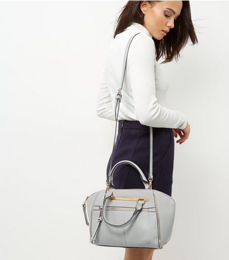 Grey Double Strap Zip Bowler | New Look
